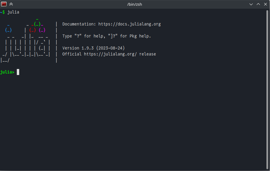 Fresh Julia prompt on Linux