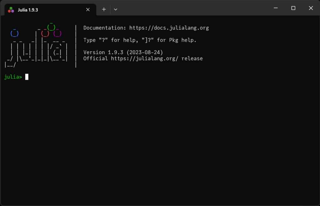 Fresh Julia prompt on Windows