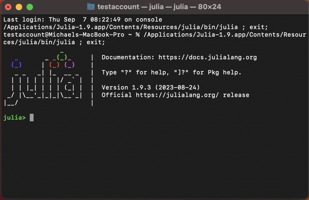 Fresh Julia prompt on macOS