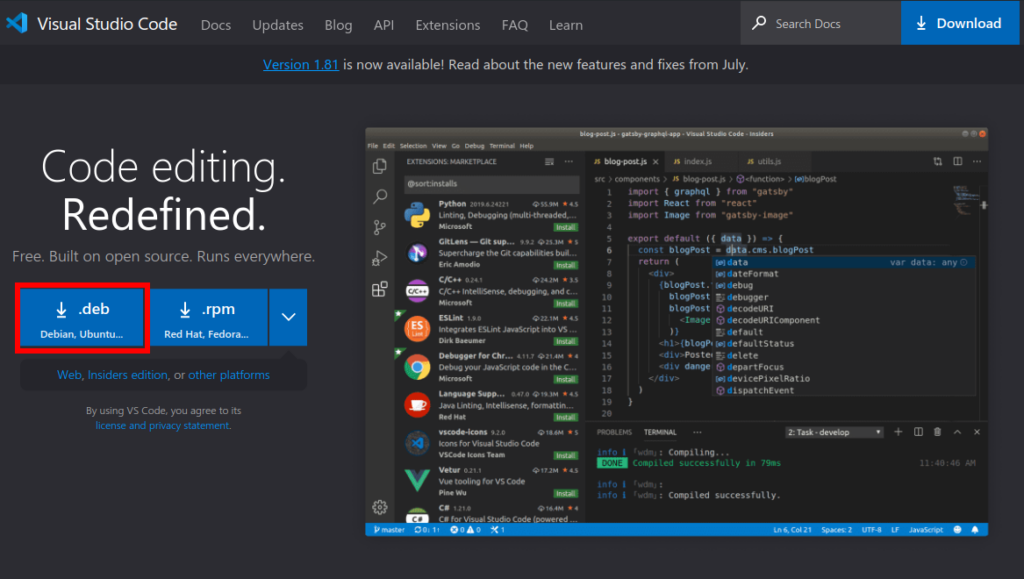 Downloading VS Code installer on Linux