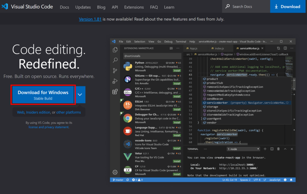 Downloading VS Code installer on Windows