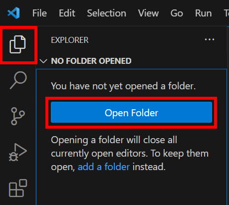 Explorer pane in VS Code