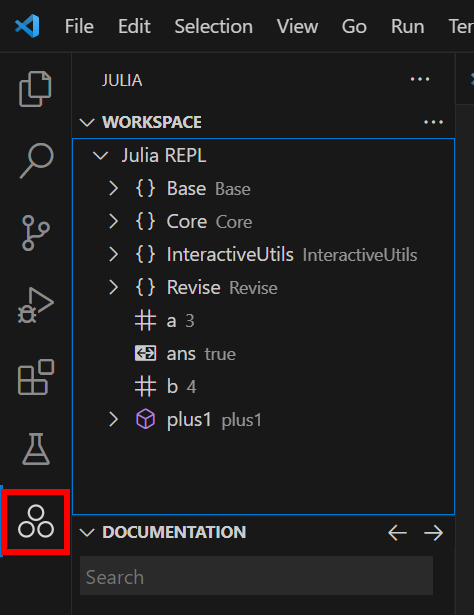 Workspace pane in VS Code