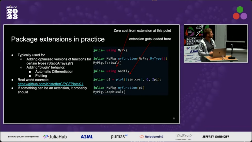 JuliaCon 2023 package extensions talk